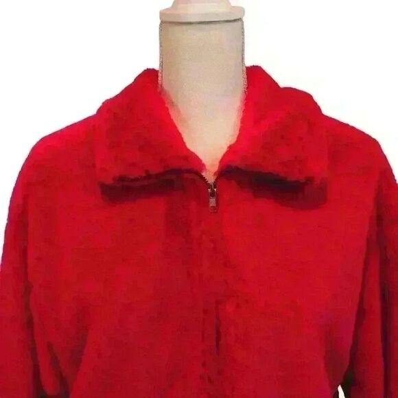 Paper Crane Tomato Red Faux Fur Zip-Up Jacket – Size Medium (Y2K Vibes) - Picture 2 of 9